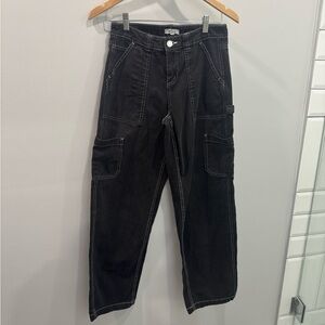 Garage Cargo Black Pants with White Stitching